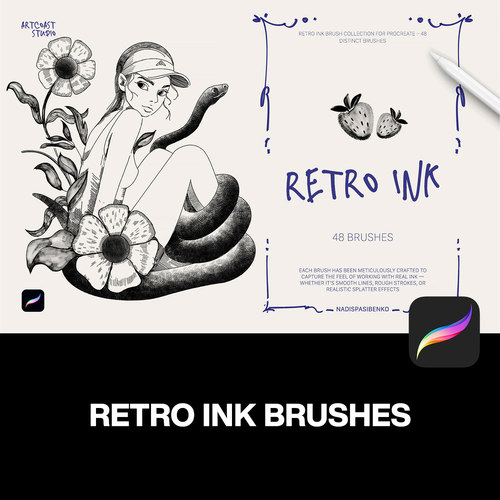 复古怀旧国风晕染渗色毛笔水墨手稿草图插画Procreate笔刷素材