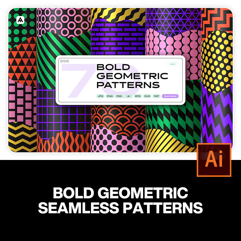 70款现代极简时尚艺术潮流无缝拼接几何图形图案底纹矢量设计素材