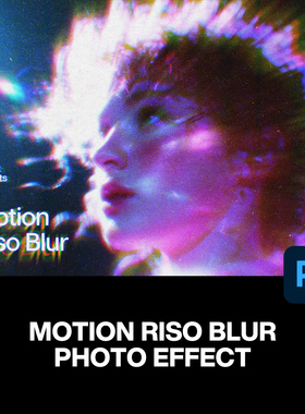 潮流复古Riso油印动感模糊迷幻颗粒噪点人像后期ps特效样机模板