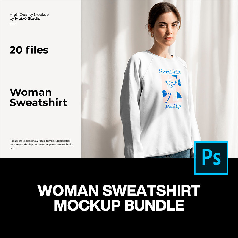 20款女模特上衣长袖圆领运动衫卫衣服装设计ps样机素材展示效果图