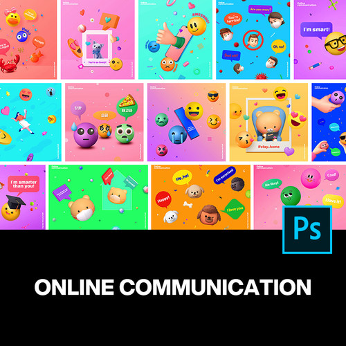 20款创意炫彩3D立体趣味聊天表情包主KV视觉海报设计ps素材源文件