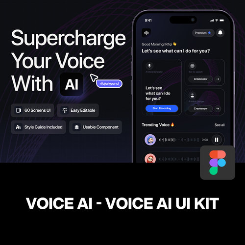Ai人工智能语音识别聊天App应用程序ui界面设计fig模板套件素材