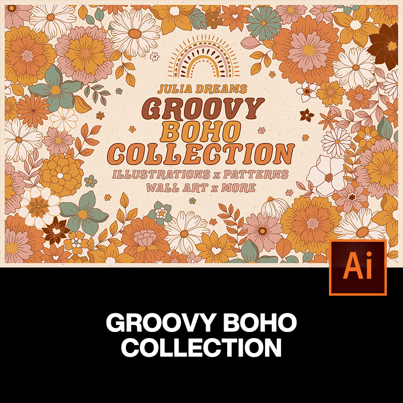 时尚复古波西米亚手工装饰花卉植物图案手绘插图插画ai设计素材