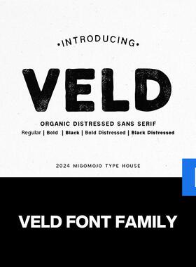 5款Veld复古手工磨损做旧文创海报封面标题无衬线英文字体家族