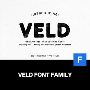 5款Veld复古手工磨损做旧文创海报封面标题无衬线英文字体家族