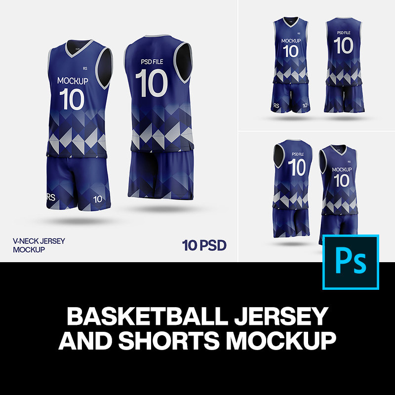 10款V领3D无袖篮球队服套装运动训练服装设计展示效果图ps样机