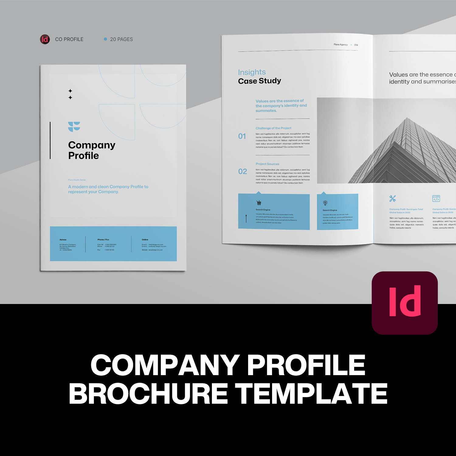 20页蓝色A4竖版品牌推广画册公司企业宣传手册排版设计id版式模板