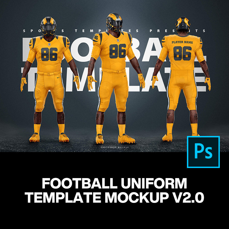 3款美式橄榄球训练队服球衣服装设计ps样机素材模特展示效果图