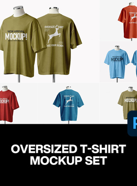 9款Oversized大码宽松落肩短袖T恤上衣服装设计展示效果图ps样机