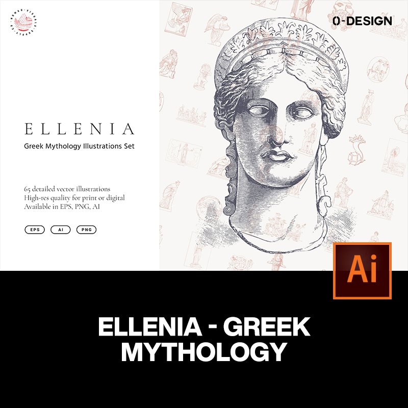 65款矢量手绘装饰古希腊神话罗马英雄人物白描装饰插画设计素材