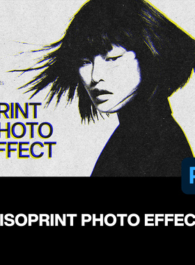 潮流复古黑白单色Riso油印粗糙做旧故障风人像照片后期ps特效样机