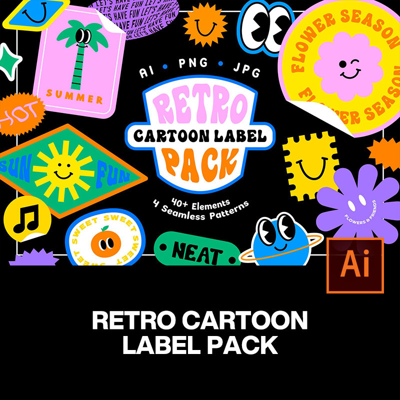 41款潮流复古卡通创意趣味笑脸表情包艺术贴纸插图插画ai设计素材