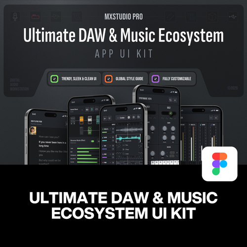 110屏深色DAW音乐制作音频处理调音混音编辑App应用UI设计模板