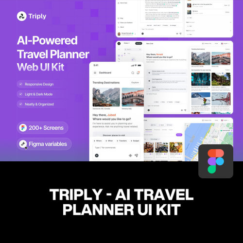 200屏双配色AI人工智能旅行助手旅游计划行程游记ui界面设计模版