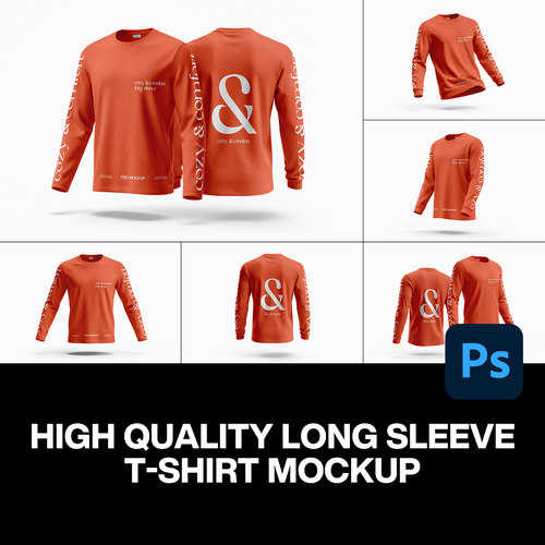 10款3D立体圆领长袖卫衣T恤上衣服装设计展示效果图ps样机素材