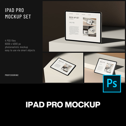4款极简光影质感iPad Pro设计作品贴图ps样机素材场景展示效果图
