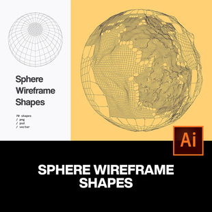 70款未来科幻抽象几何线框网格圆形球体地球星球ai矢量设计素材