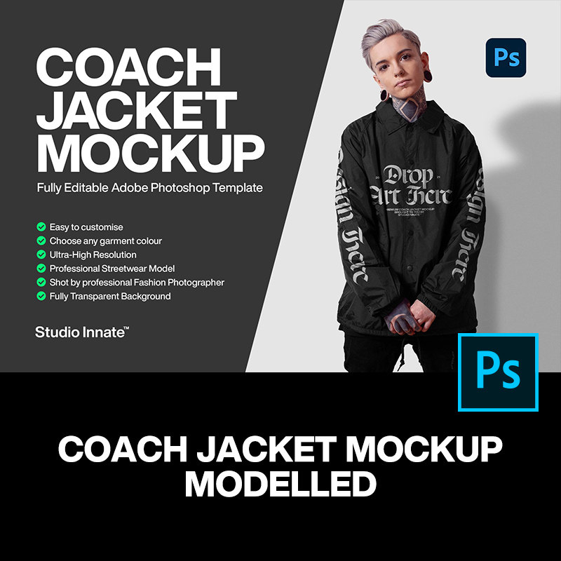 5款网红潮人模特教练夹克外套上衣服装设计ps样机素材展示效果图