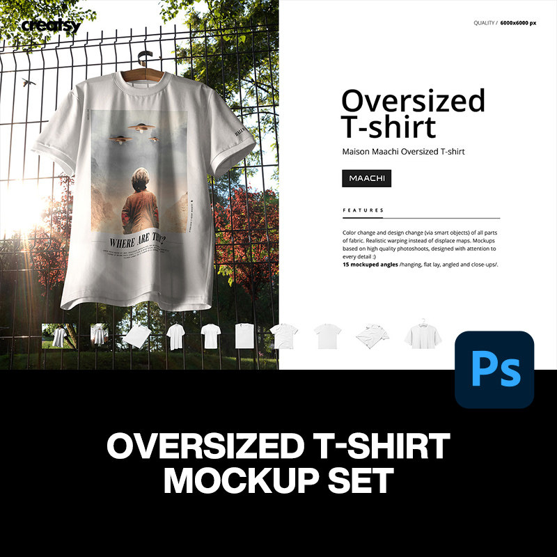 15款Oversize大码宽松短袖t恤服装图案设计展示效果图ps样机素材