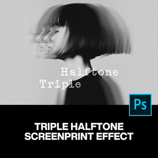 潮流复古抽象艺术重影叠印半调点阵网点人像滤镜ps样机特效模版