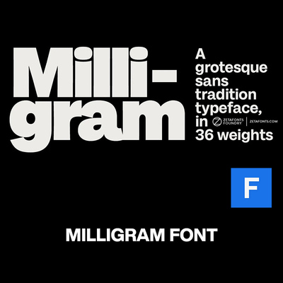 36款Milligram现代主义时尚画册封面标题排版无衬线英文字体家族