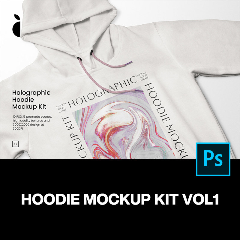 5款长袖连帽卫衣上衣细节图特写服装设计展示效果图ps样机素材