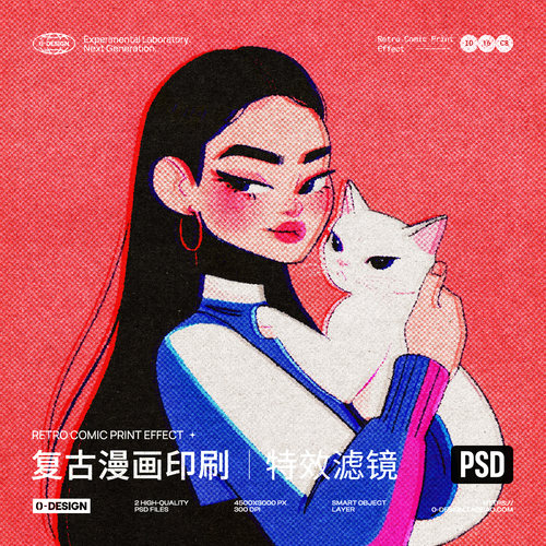 潮流复古做旧印刷质感半调网点粗糙噪点动漫插画后期psd特效样机