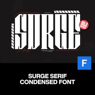 Surge复古未来主义机能科幻游戏海报封面标题压缩衬线英文字体包