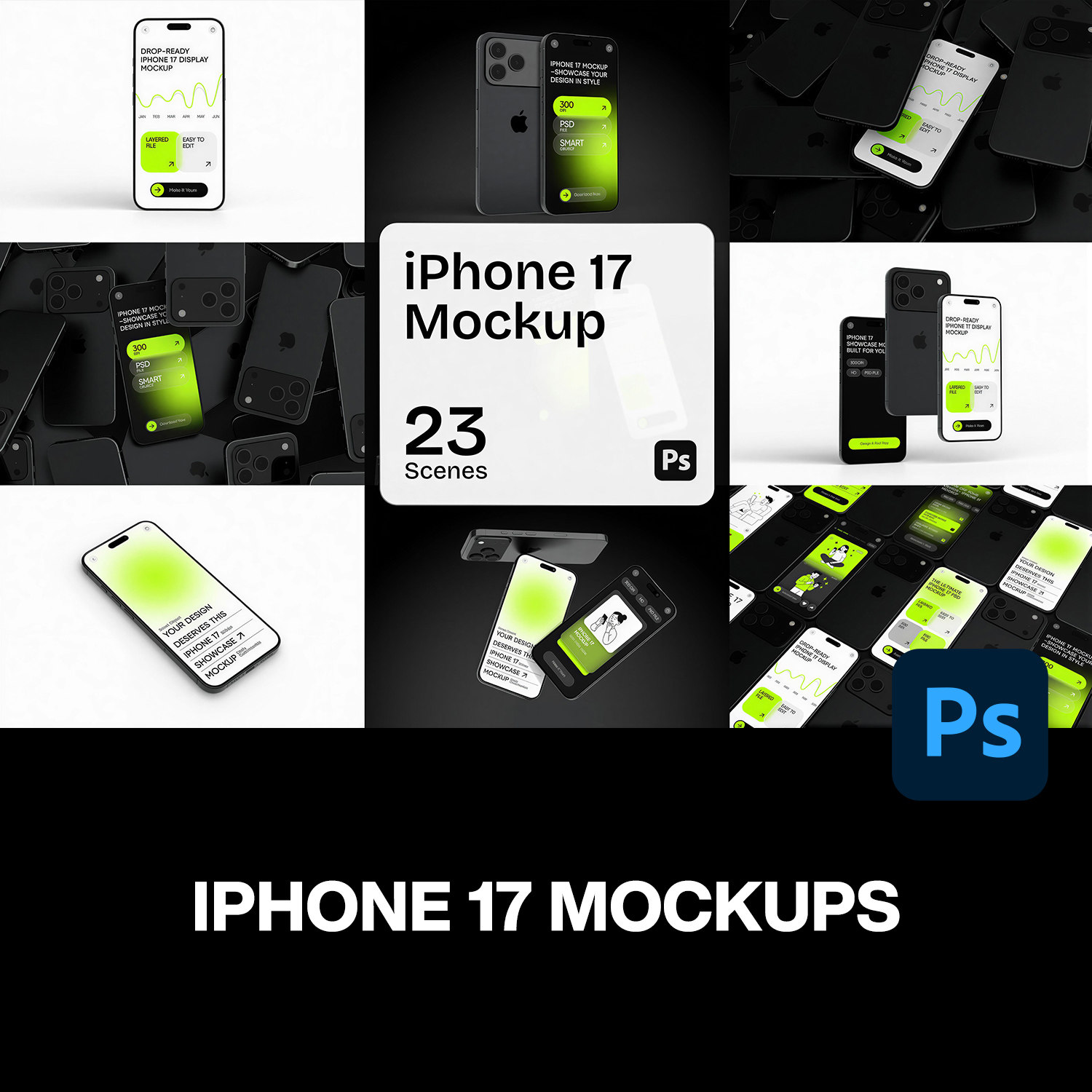 23款工业风iPhone17手机App应用UI设计作品展示效果图ps样机合集