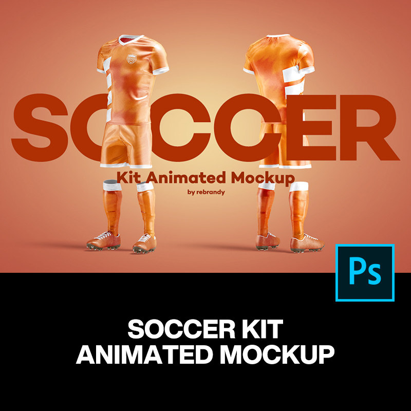 3D立体V领足球运动服套装队服球衣设计ps样机素材动态展示效果图
