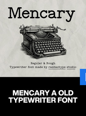 Mencary老式复古怀旧打字机做旧海报画册封面标题圆角英文字体包