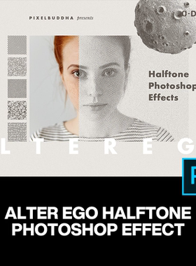 Halftone现代潮流时尚复古流行半调图像特效纹理ps样机素材模板