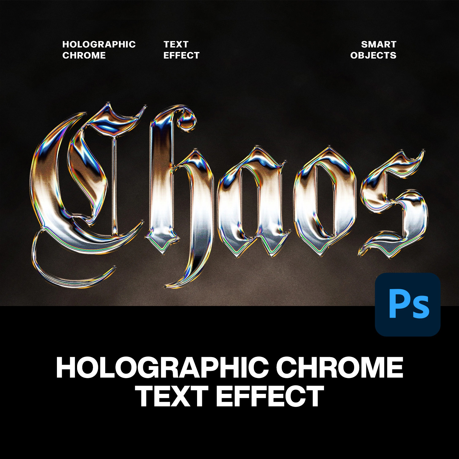 潮流未来科幻液态镭射镀铬金属3D立体水晶海报标题特效字体ps样机