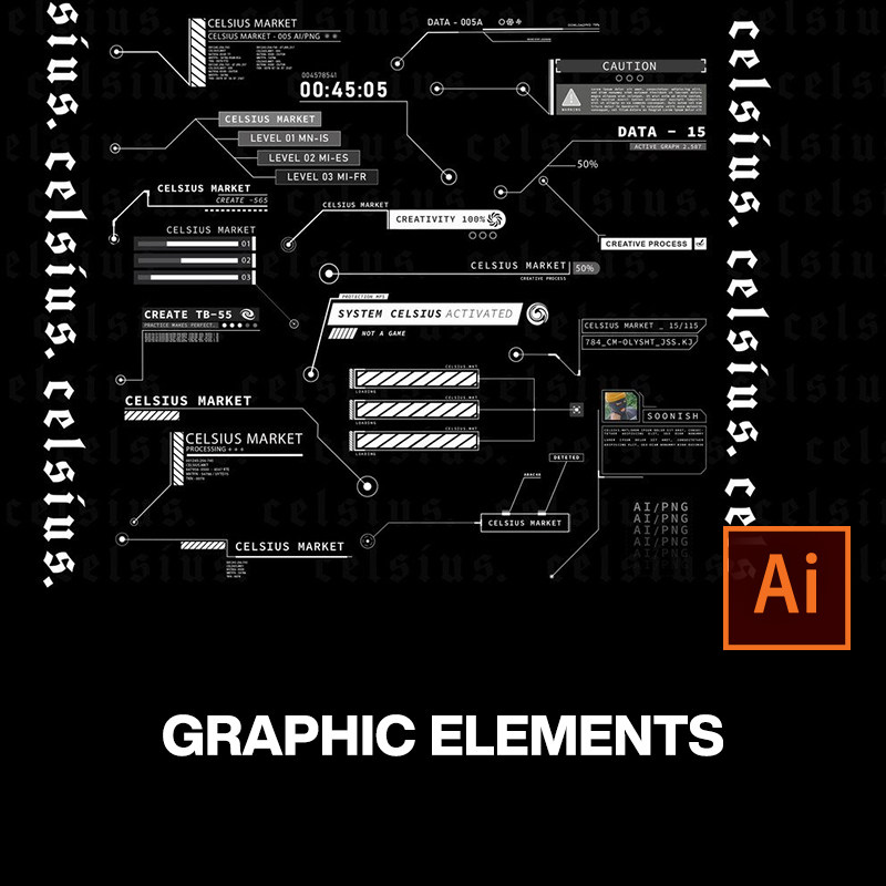 20款未来科幻hud赛博朋克科技游戏字幕条几何边框仪表盘设计素材