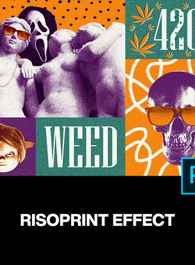 潮流复古怀旧RISO颗粒噪点套印叠色抽象艺术照片图像ps特效样机