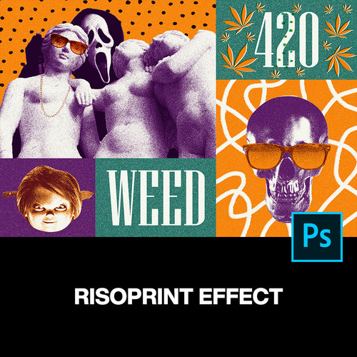 潮流复古怀旧RISO颗粒噪点套印叠色抽象艺术照片图像ps特效样机