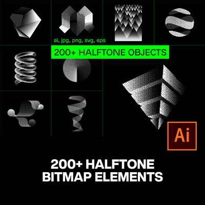 200款复古3D抽象艺术Halftone半调点阵几何图形ai矢量设计素材
