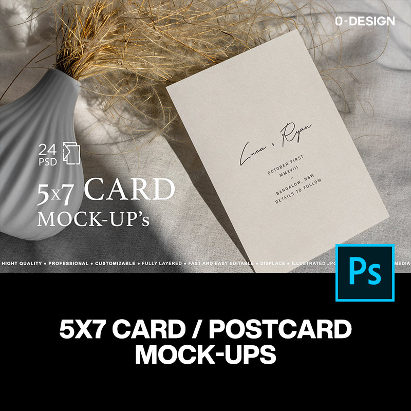 24款轻奢文艺邀请函请柬请帖卡片设计贴图ps样机素材场景展示效果