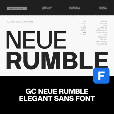 8字重Neue Rumble现代简约优雅画册排版标题无衬线英文字体家族