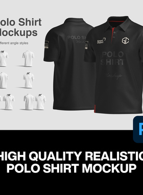 6款男上衣短袖翻领polo衫T恤服装设计作品3D展示效果图ps样机素材