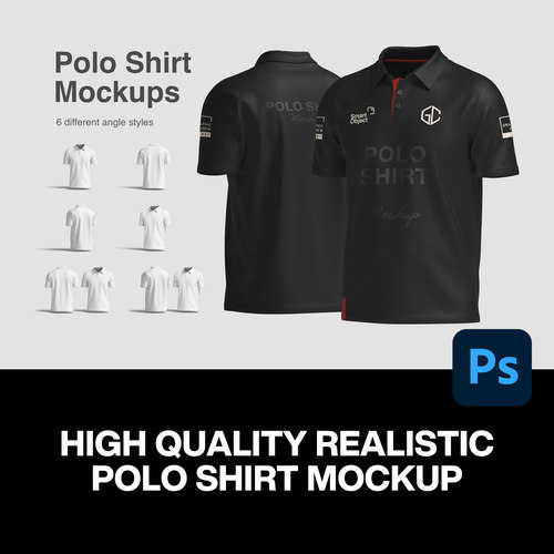 6款男上衣短袖翻领polo衫T恤服装设计作品3D展示效果图ps样机素材