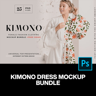 25款模特和服礼服连衣裙睡衣印花图案设计贴图ps样机素材展示模板