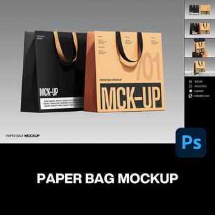 手提购物纸袋拎袋礼品包装 袋设计展示效果图ps样机 精品店服装 4款