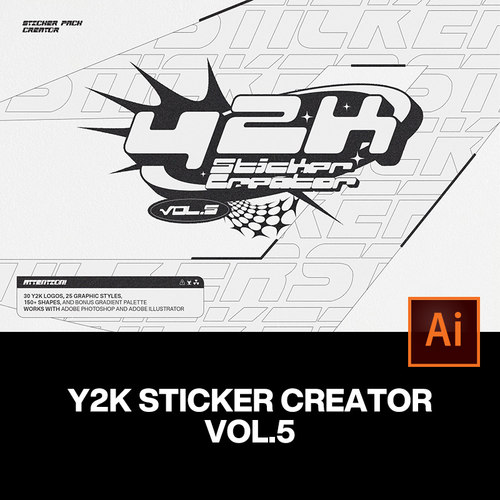 潮流创意街头嘻哈潮牌Y2K贴纸logo徽标酸性几何图形ai设计素材