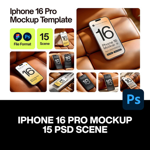 15款iPhone 16手机App应用UI界面设计作品场景展示效果图ps样机