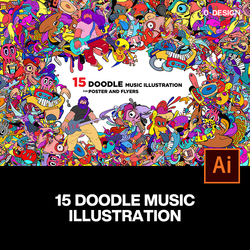 创意手绘摇滚乐队草莓音乐节夏天涂鸦商业插画海报矢量设计素材