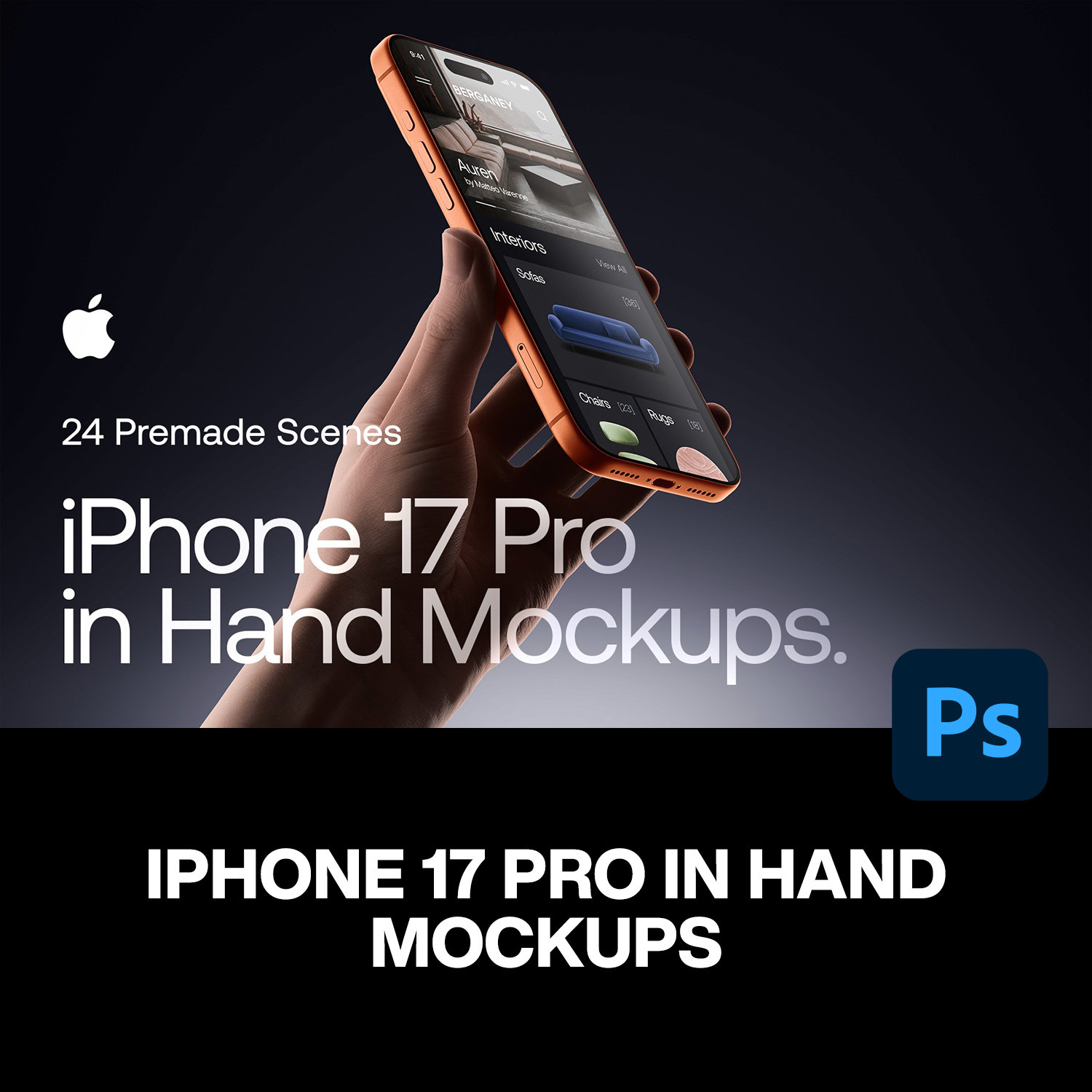 25款手持iPhone17Pro手机ps样机App应用ui界面设计作品展示效果图