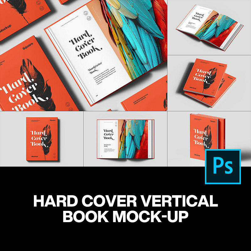 8款a4硬面精装画册书籍手册封面书脊内页设计作品贴图ps样机素材