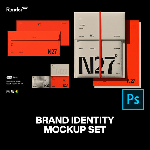 6款潮流文创时尚信封包装袋名片品牌VI应用设计展示效果图ps样机