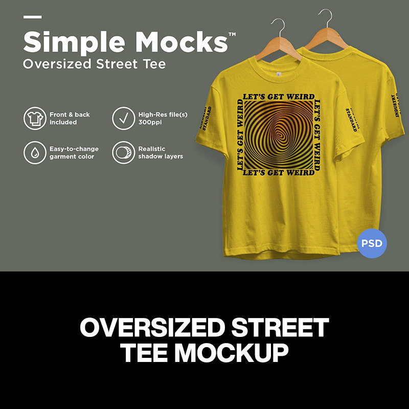 2款oversize宽松街头潮牌短袖t恤图案设计ps样机素材展示效果图